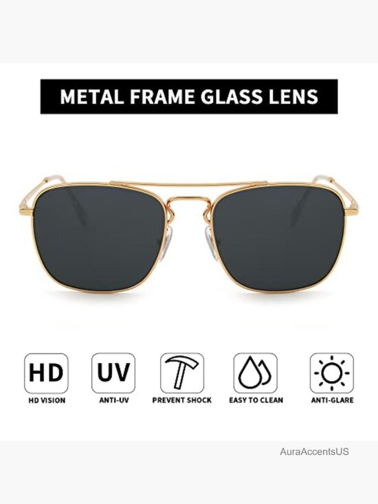 Retro Square Aviator Sunglasses Glass Lens Flat Metal Unisex main image 5